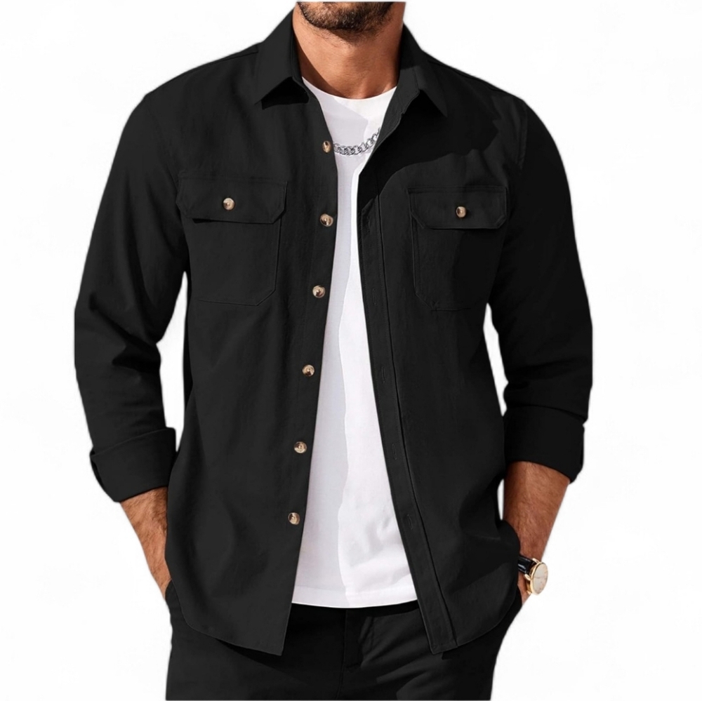 Coofandy Men's Black Lightweight Shirt Jacket with Chest Pockets - NWT